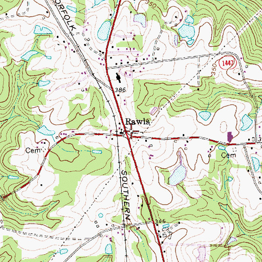 Topographic Map of Rawls, NC