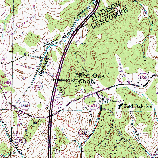 Topographic Map of Red Oak Knob, NC