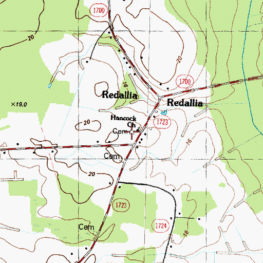 Topographic Map of Redallia, NC