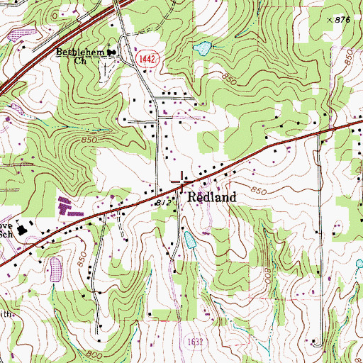 Topographic Map of Redland, NC