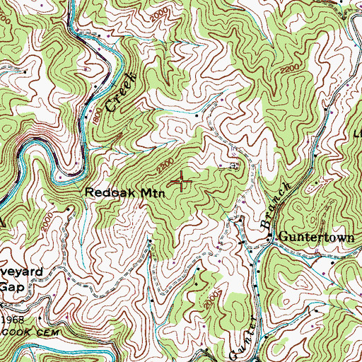 Topographic Map of Redoak Mountain, NC