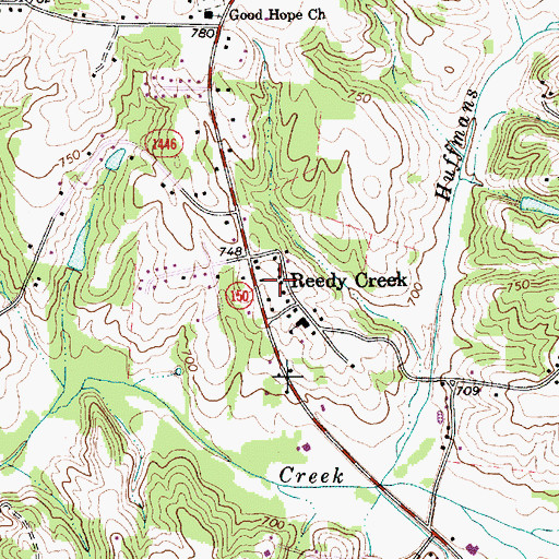 Topographic Map of Reedy Creek, NC