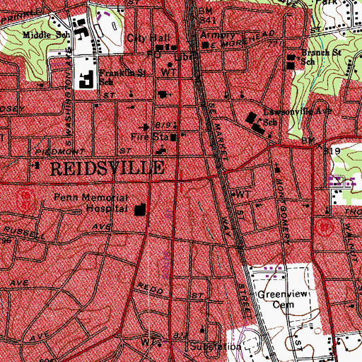 Topographic Map of Reidsville, NC