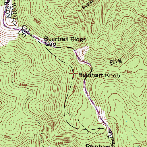 Topographic Map of Reinhart Knob, NC