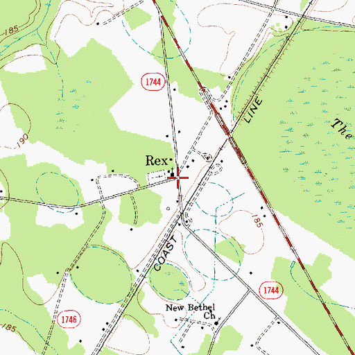 Topographic Map of Rex, NC