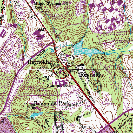 Topographic Map of Reynolda, NC