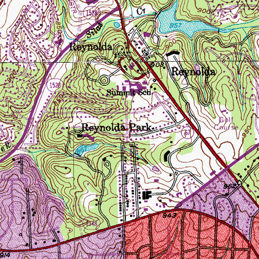 Topographic Map of Reynolda Park, NC