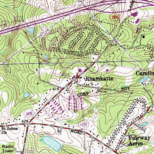 Topographic Map of Rhamkatte, NC