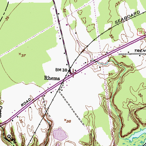 Topographic Map of Rhems, NC