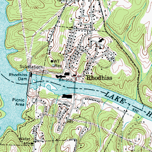 Topographic Map of Rhodhiss, NC