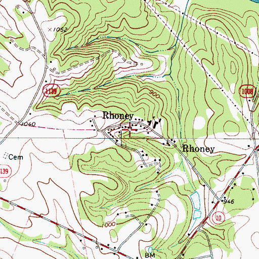 Topographic Map of Rhoney, NC