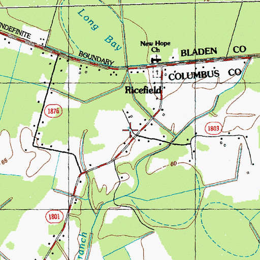 Topographic Map of Ricefield, NC