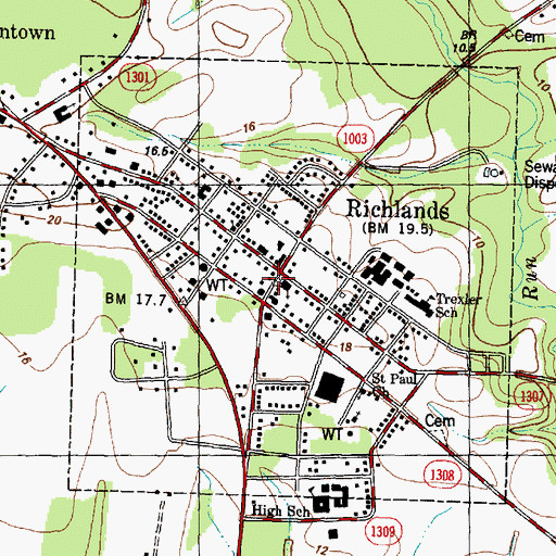 Topographic Map of Richlands, NC