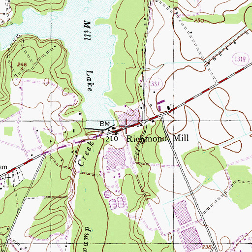Topographic Map of Richmond Mill, NC