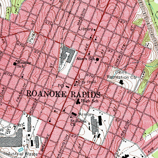 Topographic Map of Roanoke Rapids, NC