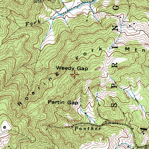 Topographic Map of Roaring Fork Mountain, NC