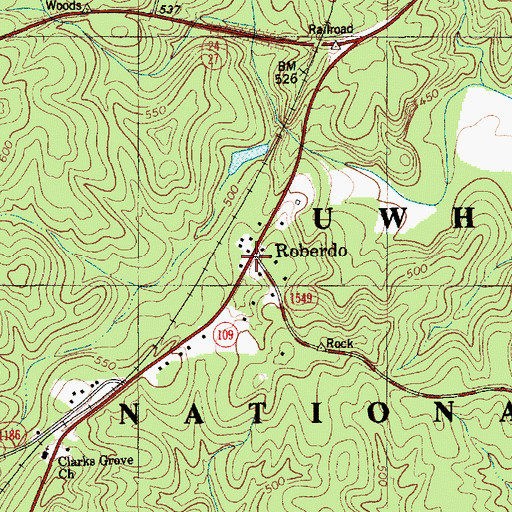 Topographic Map of Roberdo, NC