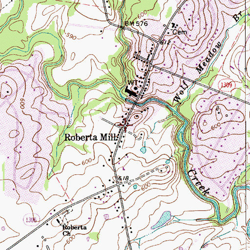 Topographic Map of Roberta Mill, NC
