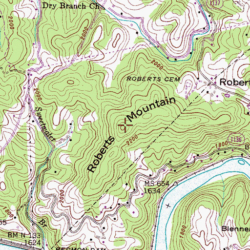 Topographic Map of Roberts Mountain, NC