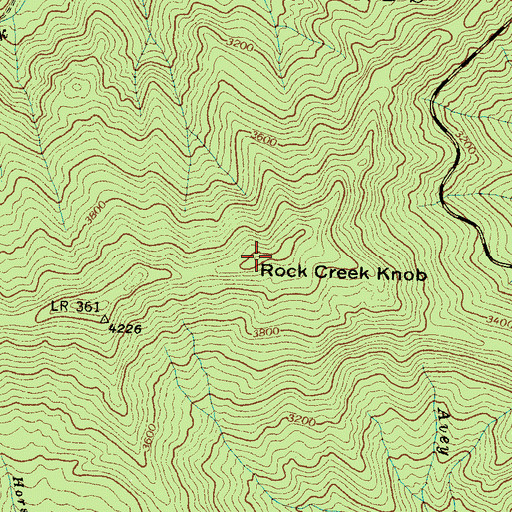 Topographic Map of Rock Creek Knob, NC