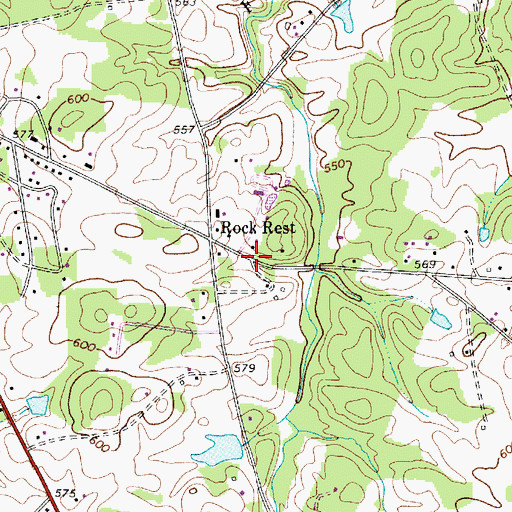 Topographic Map of Rock Rest, NC