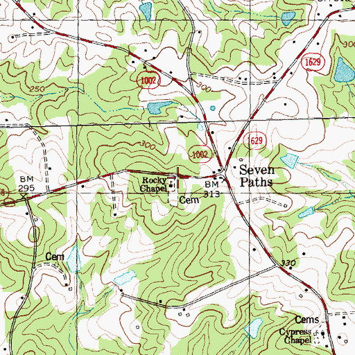 Topographic Map of Rocky Chapel, NC