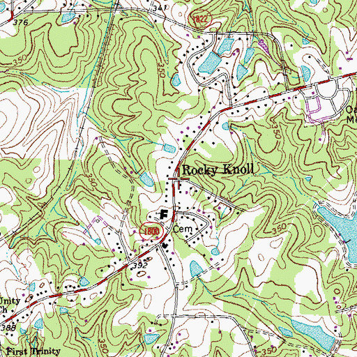 Topographic Map of Rocky Knoll, NC
