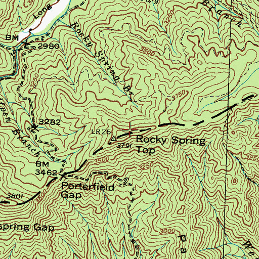 Topographic Map of Rocky Spring Top, NC