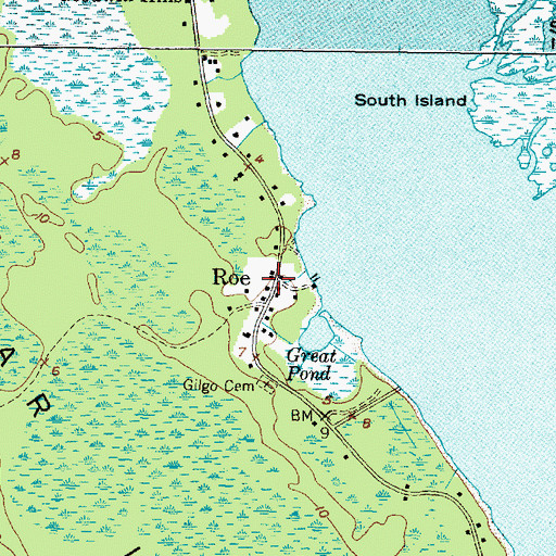 Topographic Map of Roe, NC