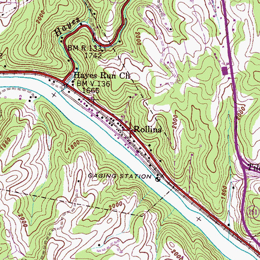 Topographic Map of Rollins, NC