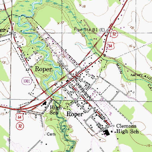 Topographic Map of Roper, NC