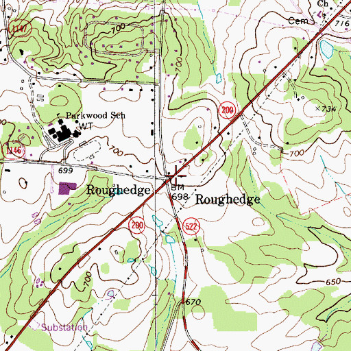 Topographic Map of Roughedge, NC