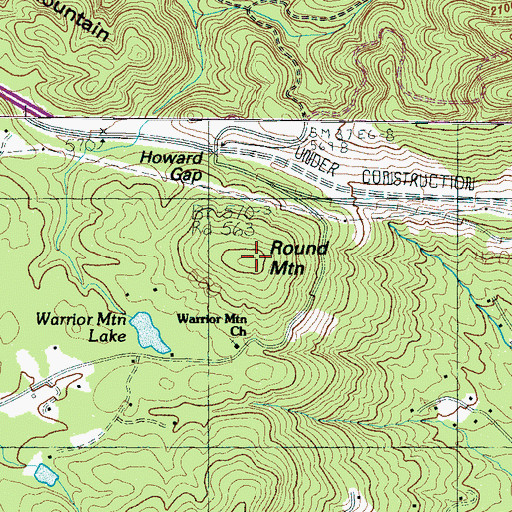 Topographic Map of Round Mountain, NC