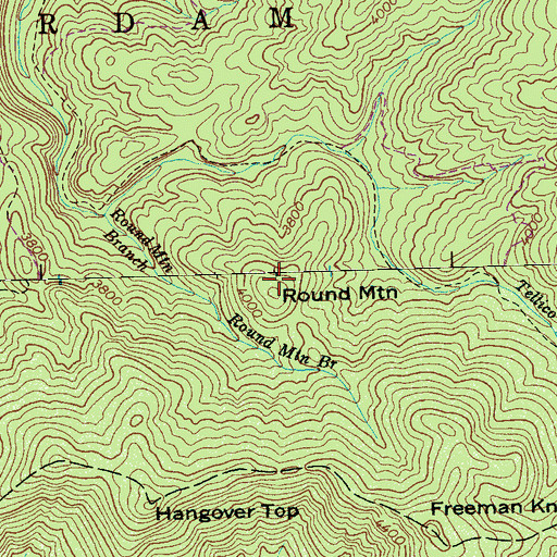 Topographic Map of Round Mountain, NC