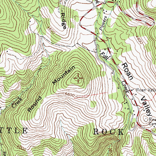 Topographic Map of Round Mountain, NC