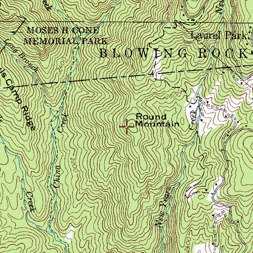 Topographic Map of Round Mountain, NC