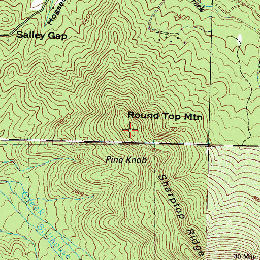 Topographic Map of Round Top Mountain, NC