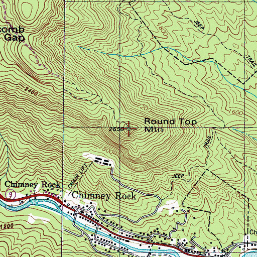 Topographic Map of Round Top Mountain, NC