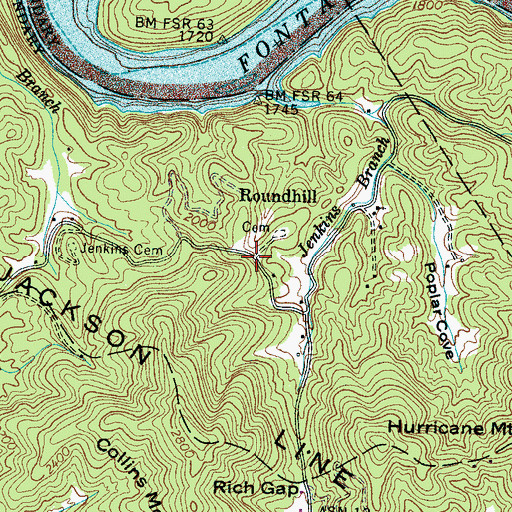 Topographic Map of Roundhill, NC