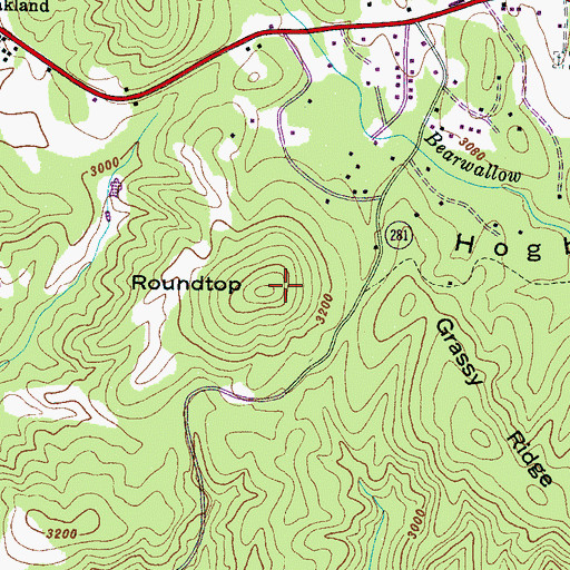Topographic Map of Roundtop, NC