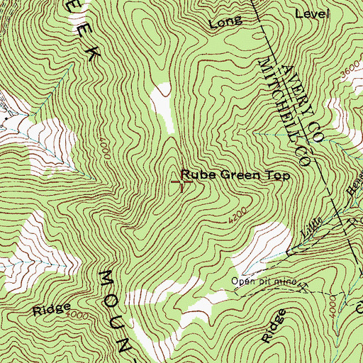 Topographic Map of Rube Green Top, NC