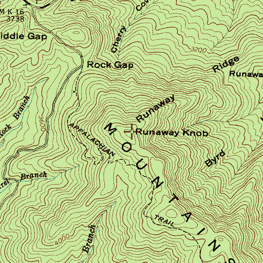 Topographic Map of Runaway Knob, NC
