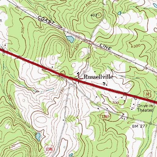 Topographic Map of Russellville, NC