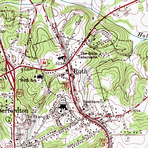 Topographic Map of Ruth, NC