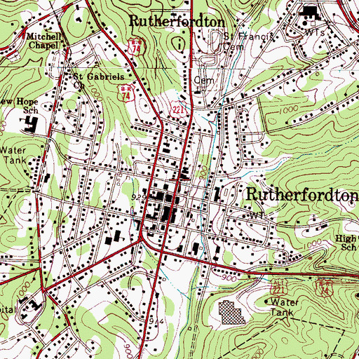 Topographic Map of Rutherfordton, NC