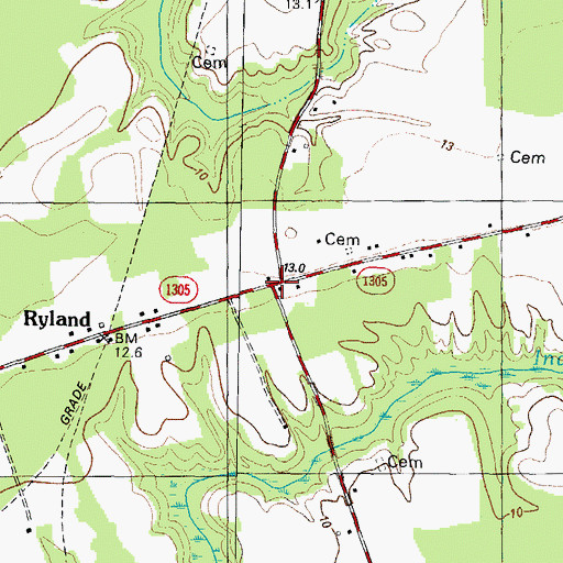 Topographic Map of Ryland, NC