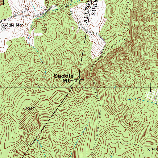Topographic Map of Saddle Mountain, NC