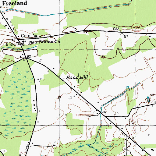 Topographic Map of Sand Hill, NC