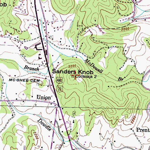 Topographic Map of Sanders Knob, NC