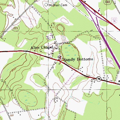 Topographic Map of Sandy Bottoms, NC